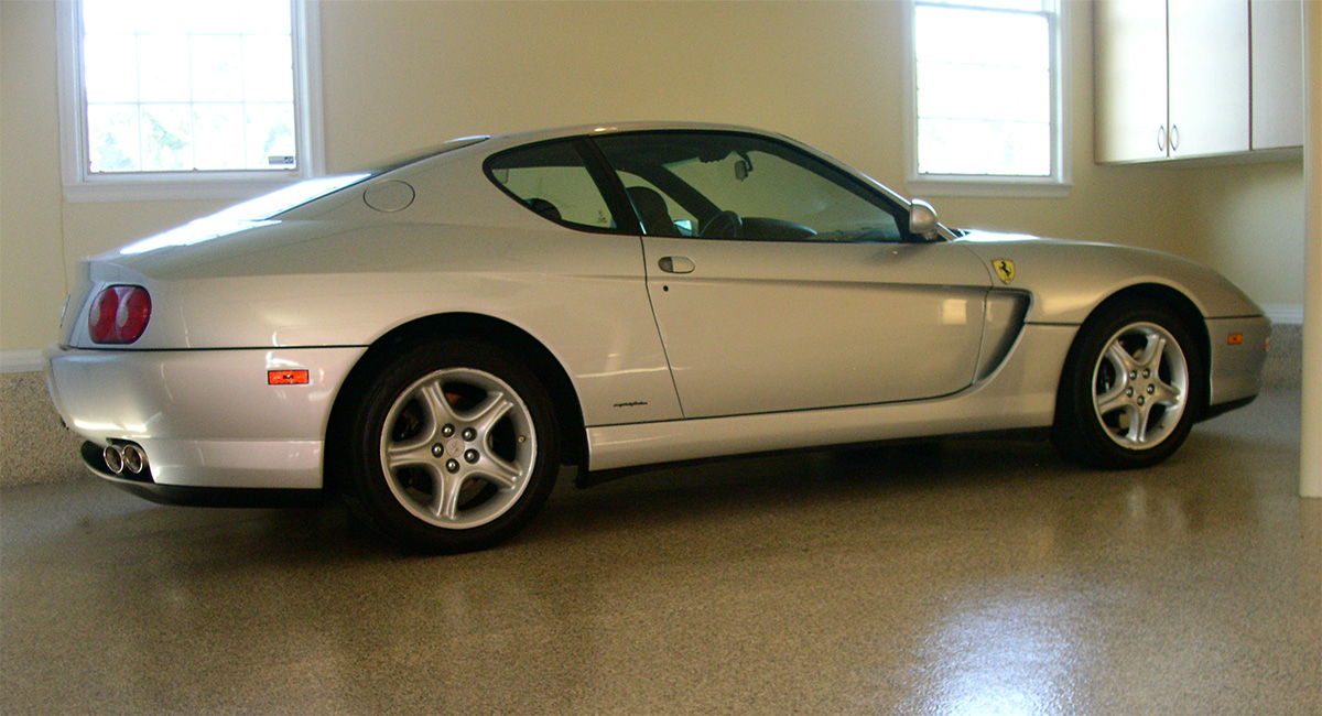 Porsche vehicle on new epoxy garage flooring installed by our garage floor contractors near Moorpark, California.